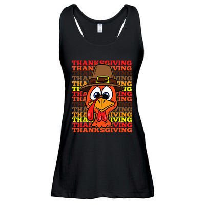 Silly Turkey Face Thanksgiving Day Funny Bird Fall Autumn Ladies Essential Flowy Tank