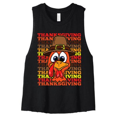 Silly Turkey Face Thanksgiving Day Funny Bird Fall Autumn Women's Racerback Cropped Tank