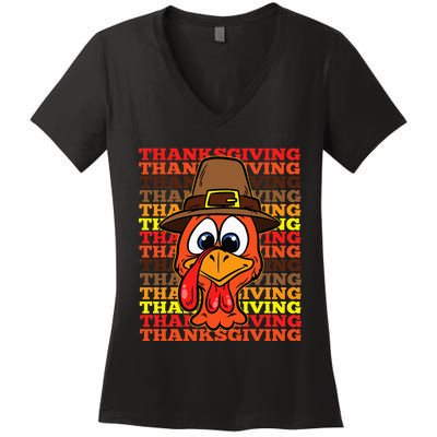 Silly Turkey Face Thanksgiving Day Funny Bird Fall Autumn Women's V-Neck T-Shirt