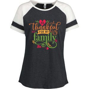 So Thankful For My Family Turkey Day Thanksgiving Gift Enza Ladies Jersey Colorblock Tee