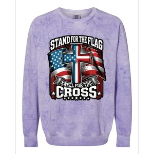 Stand The Flag And Cross Faith American Christian Cool Gift Colorblast Crewneck Sweatshirt