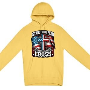 Stand The Flag And Cross Faith American Christian Cool Gift Premium Pullover Hoodie