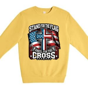 Stand The Flag And Cross Faith American Christian Cool Gift Premium Crewneck Sweatshirt