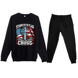 Stand The Flag And Cross Faith American Christian Cool Gift Premium Crewneck Sweatsuit Set