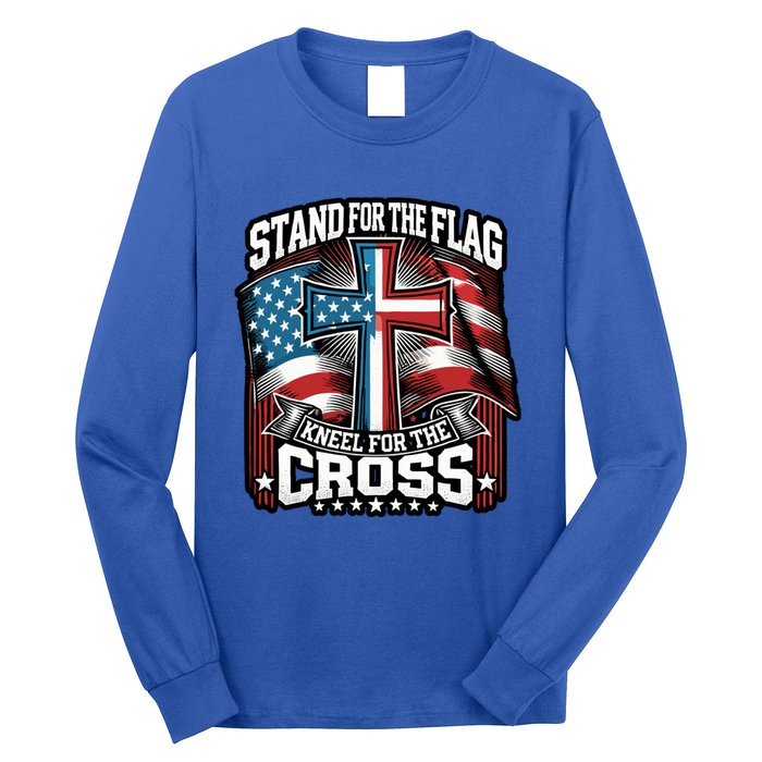 Stand The Flag And Cross Faith American Christian Cool Gift Long Sleeve Shirt