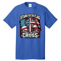 Stand The Flag And Cross Faith American Christian Cool Gift Tall T-Shirt