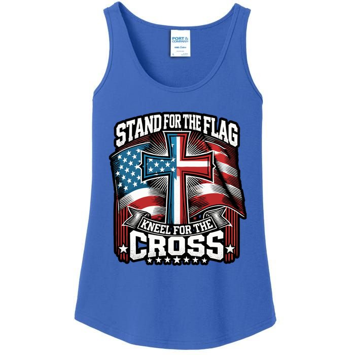 Stand The Flag And Cross Faith American Christian Cool Gift Ladies Essential Tank