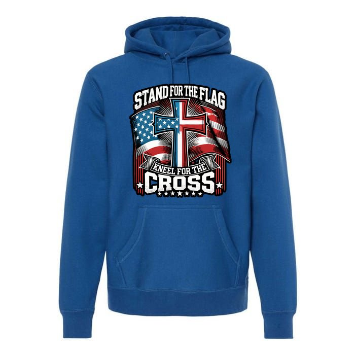 Stand The Flag And Cross Faith American Christian Cool Gift Premium Hoodie