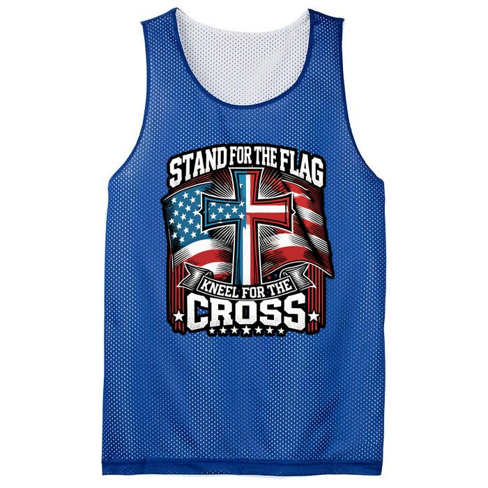 Stand The Flag And Cross Faith American Christian Cool Gift Mesh Reversible Basketball Jersey Tank