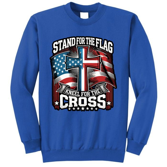 Stand The Flag And Cross Faith American Christian Cool Gift Tall Sweatshirt