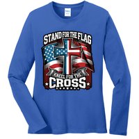 Stand The Flag And Cross Faith American Christian Cool Gift Ladies Long Sleeve Shirt