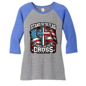 Stand The Flag And Cross Faith American Christian Cool Gift Women's Tri-Blend 3/4-Sleeve Raglan Shirt