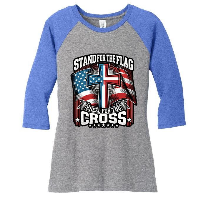 Stand The Flag And Cross Faith American Christian Cool Gift Women's Tri-Blend 3/4-Sleeve Raglan Shirt