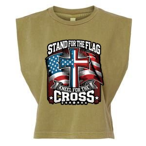 Stand The Flag And Cross Faith American Christian Cool Gift Garment-Dyed Women's Muscle Tee