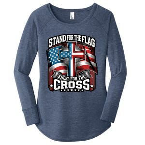 Stand The Flag And Cross Faith American Christian Cool Gift Women's Perfect Tri Tunic Long Sleeve Shirt