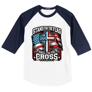 Stand The Flag And Cross Faith American Christian Cool Gift Baseball Sleeve Shirt