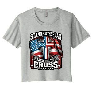 Stand The Flag And Cross Faith American Christian Cool Gift Women's Crop Top Tee