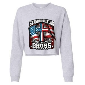 Stand The Flag And Cross Faith American Christian Cool Gift Cropped Pullover Crew