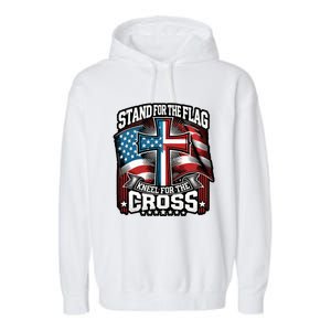 Stand The Flag And Cross Faith American Christian Cool Gift Garment-Dyed Fleece Hoodie