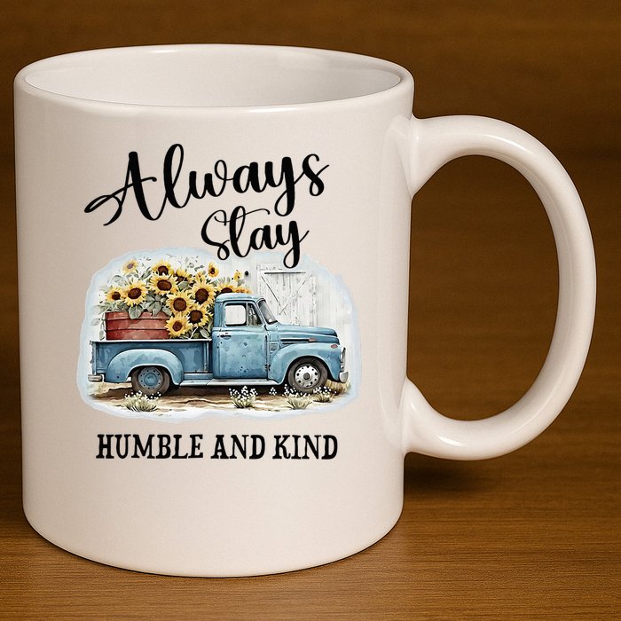 Sunflower Truck Farm Always Stay Humble And Kind 11oz C Handle Ceramic Mug
