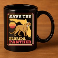 Save The Florida Panther Retro Wildlife Cougar 11oz C Handle Ceramic Mug