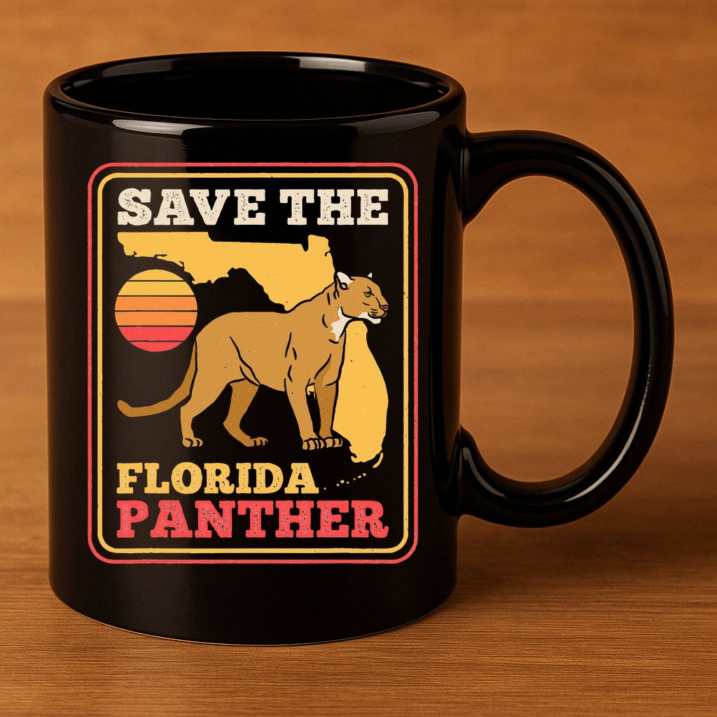 Save The Florida Panther Retro Wildlife Cougar 11oz C Handle Ceramic Mug
