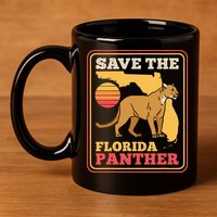 Save The Florida Panther Retro Wildlife Cougar 11oz C Handle Ceramic Mug