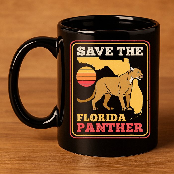 Save The Florida Panther Retro Wildlife Cougar 11oz C Handle Ceramic Mug