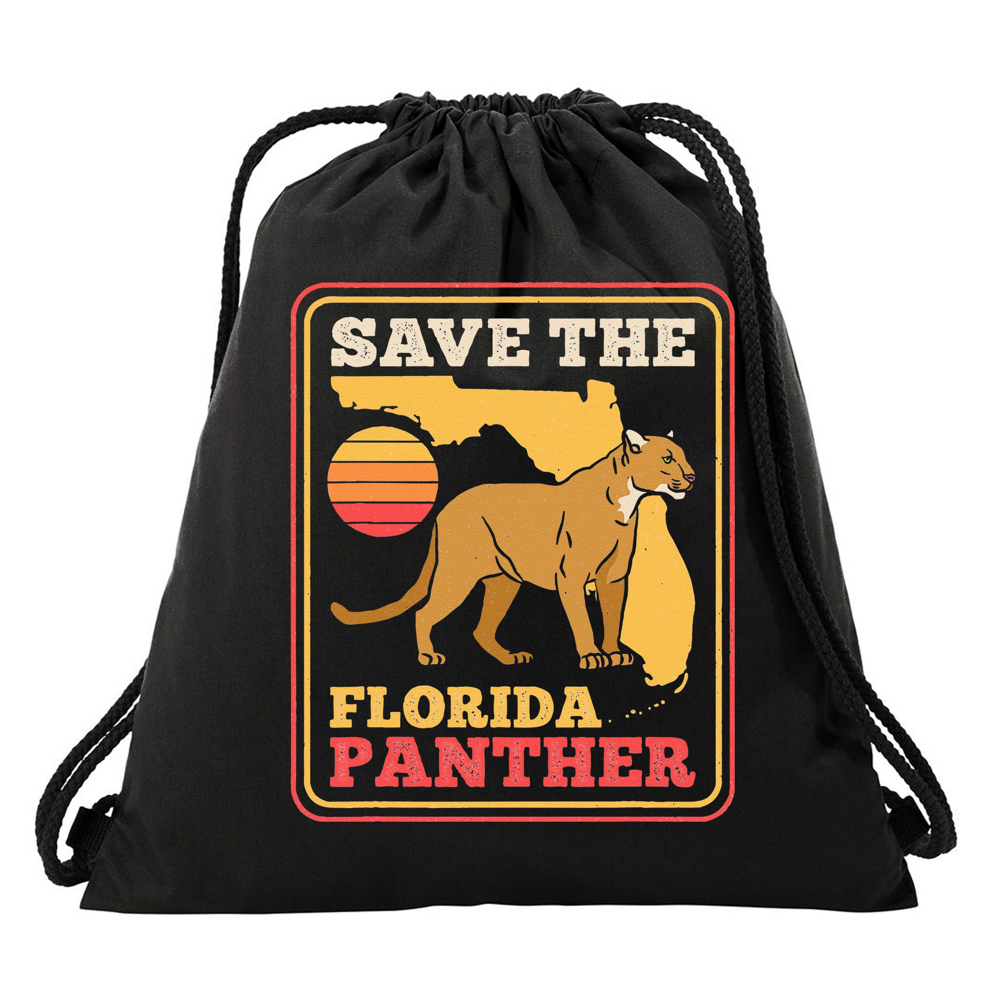 Save The Florida Panther Retro Wildlife Cougar Drawstring Bag