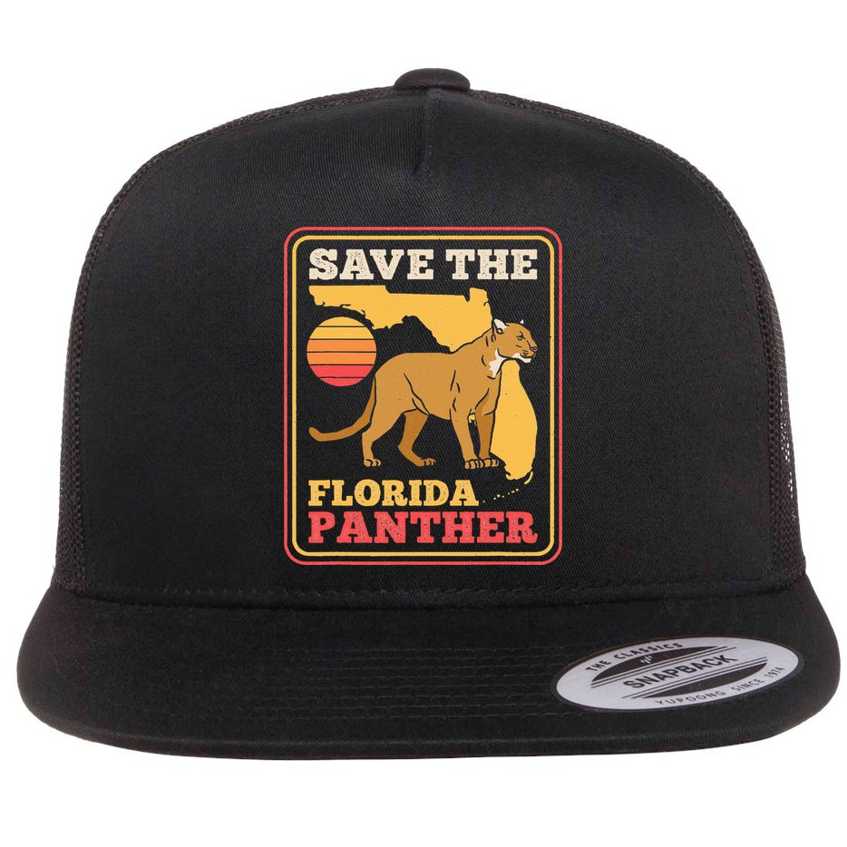 Save The Florida Panther Retro Wildlife Cougar Flat Bill Trucker Hat