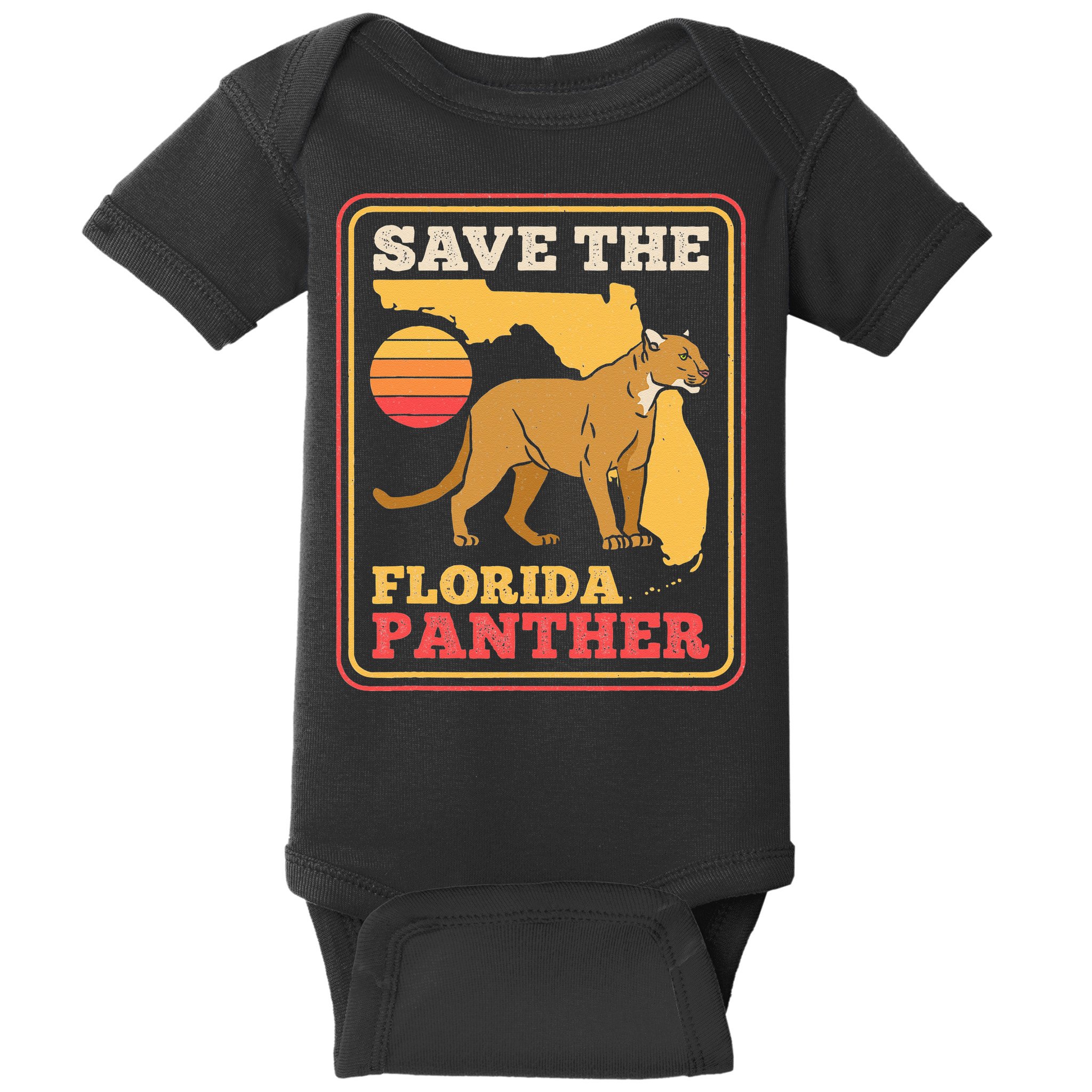 Save The Florida Panther Retro Wildlife Cougar Baby Bodysuit