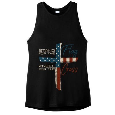 Stand The Flag And Cross Faith American Christian Great Gift Ladies PosiCharge Tri-Blend Wicking Tank