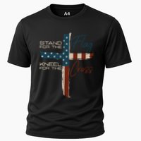 Stand The Flag And Cross Faith American Christian Great Gift Cooling Performance Crew T-Shirt