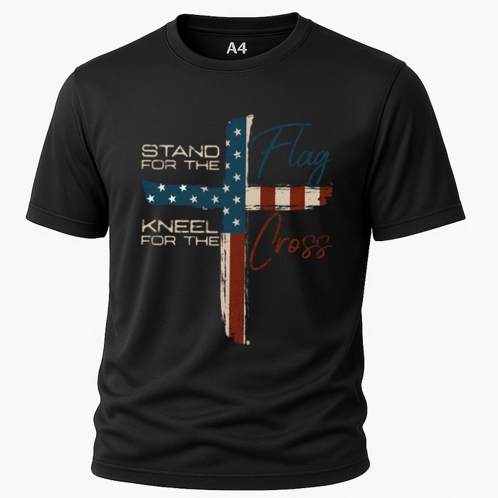 Stand The Flag And Cross Faith American Christian Great Gift Cooling Performance Crew T-Shirt
