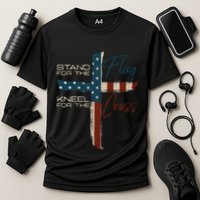 Stand The Flag And Cross Faith American Christian Great Gift Cooling Performance Crew T-Shirt