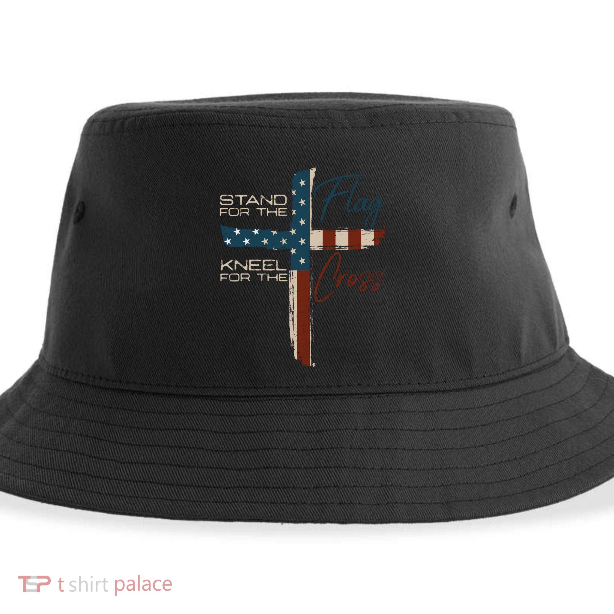 Stand The Flag And Cross Faith American Christian Great Gift Sustainable Bucket Hat