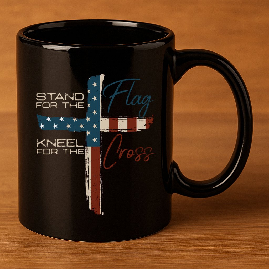 Stand The Flag And Cross Faith American Christian Great Gift 11oz C Handle Ceramic Mug
