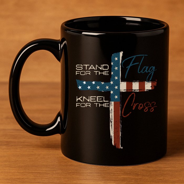 Stand The Flag And Cross Faith American Christian Great Gift 11oz C Handle Ceramic Mug