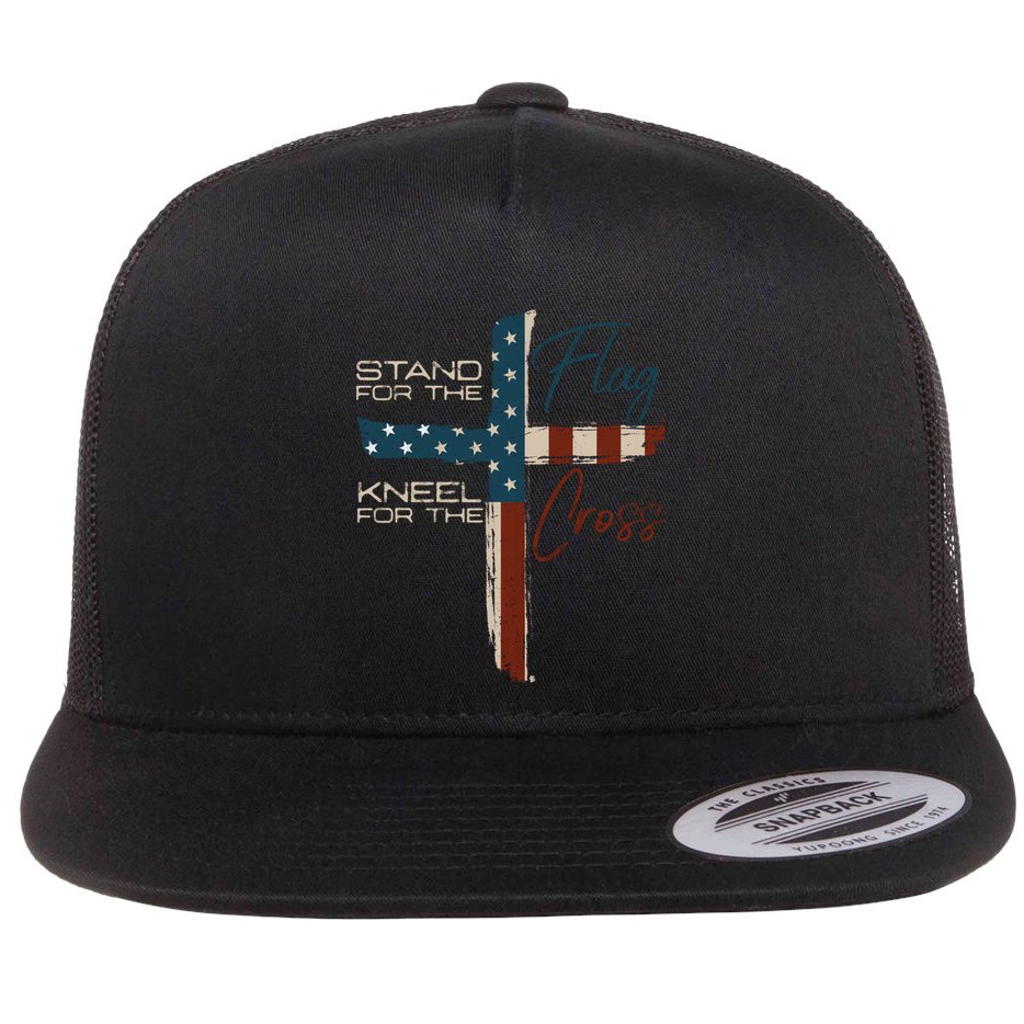 Stand The Flag And Cross Faith American Christian Great Gift Flat Bill Trucker Hat