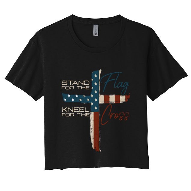Stand The Flag And Cross Faith American Christian Great Gift Crop Top