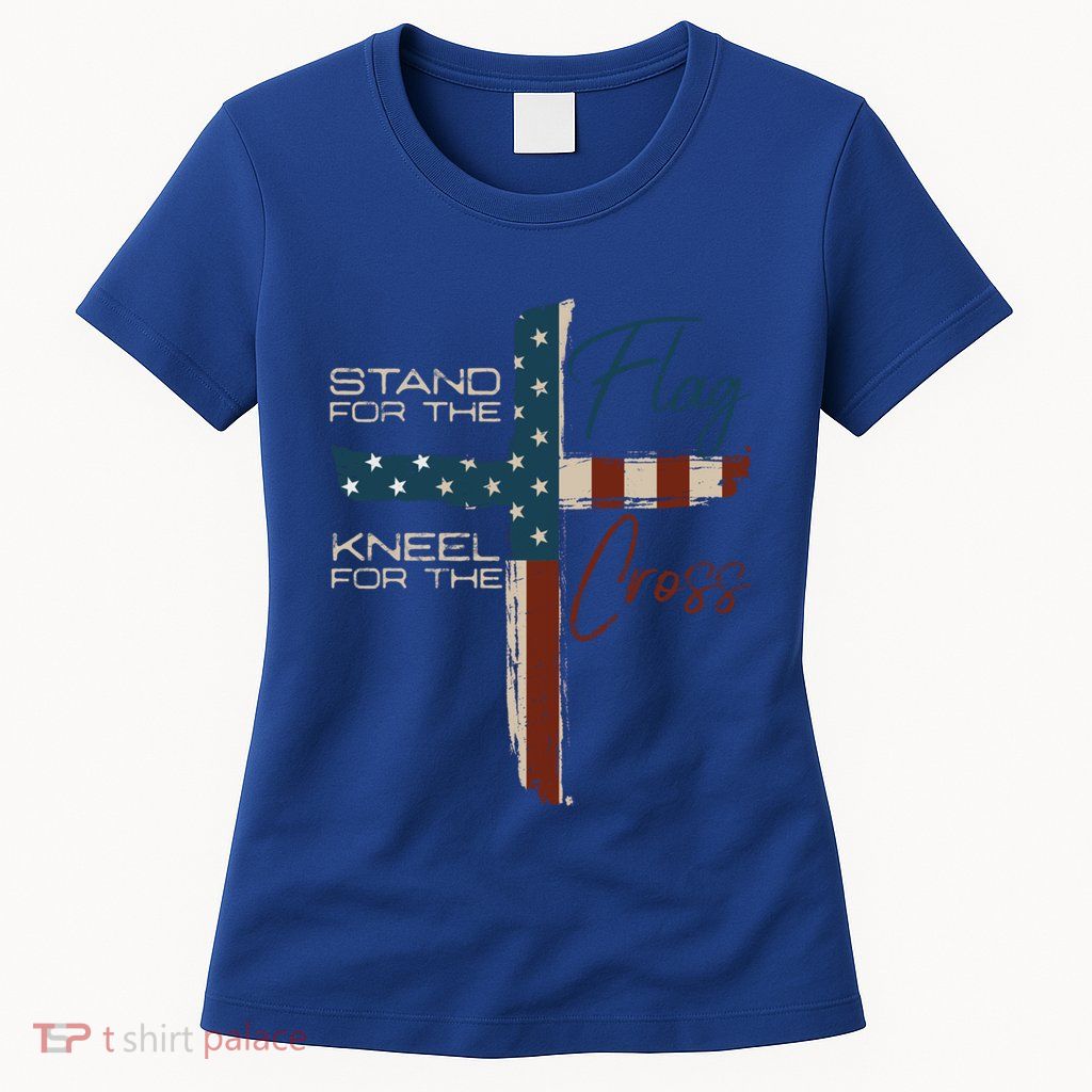 Stand The Flag And Cross Faith American Christian Great Gift Womens T-Shirt