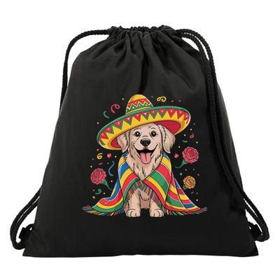 Sombrero Tacos Fiesta Pup Dog Lover Cinco De Mayo Funny Drawstring Bag