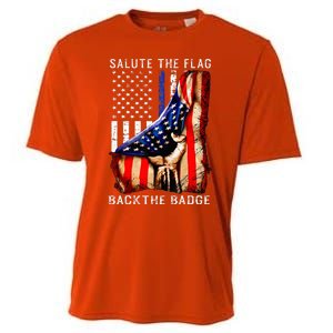 Salute The Flag Back The Badge Flag Police Hand Cooling Performance Crew T-Shirt