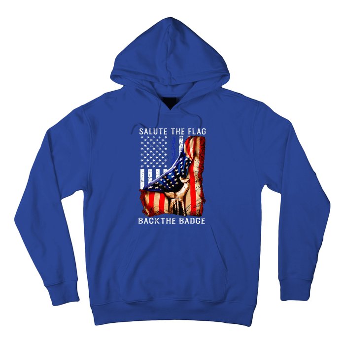 Salute The Flag Back The Badge Flag Police Hand Hoodie