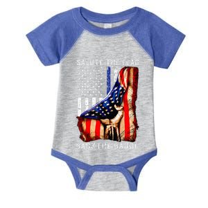 Salute The Flag Back The Badge Flag Police Hand Infant Baby Jersey Bodysuit