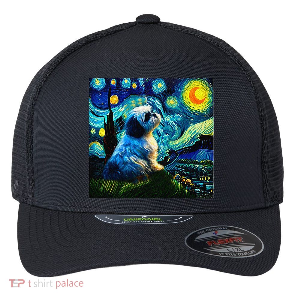 Shih Tzu Funny Dog Van Gogh Starry Night Cutes Funny Clothes Goods Gi Flexfit Unipanel Trucker Cap