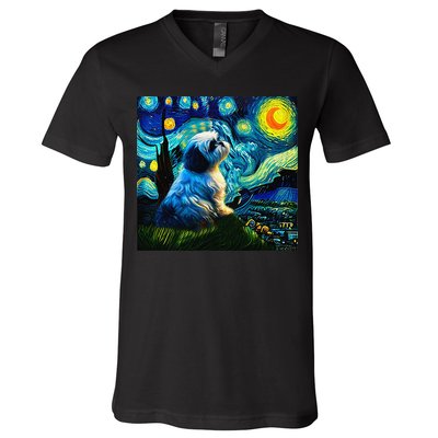 Shih Tzu Funny Dog Van Gogh Starry Night Cutes Funny Clothes Goods Gi V-Neck T-Shirt