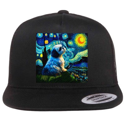 Shih Tzu Funny Dog Van Gogh Starry Night Cutes Funny Clothes Goods Gi Flatbill Hat