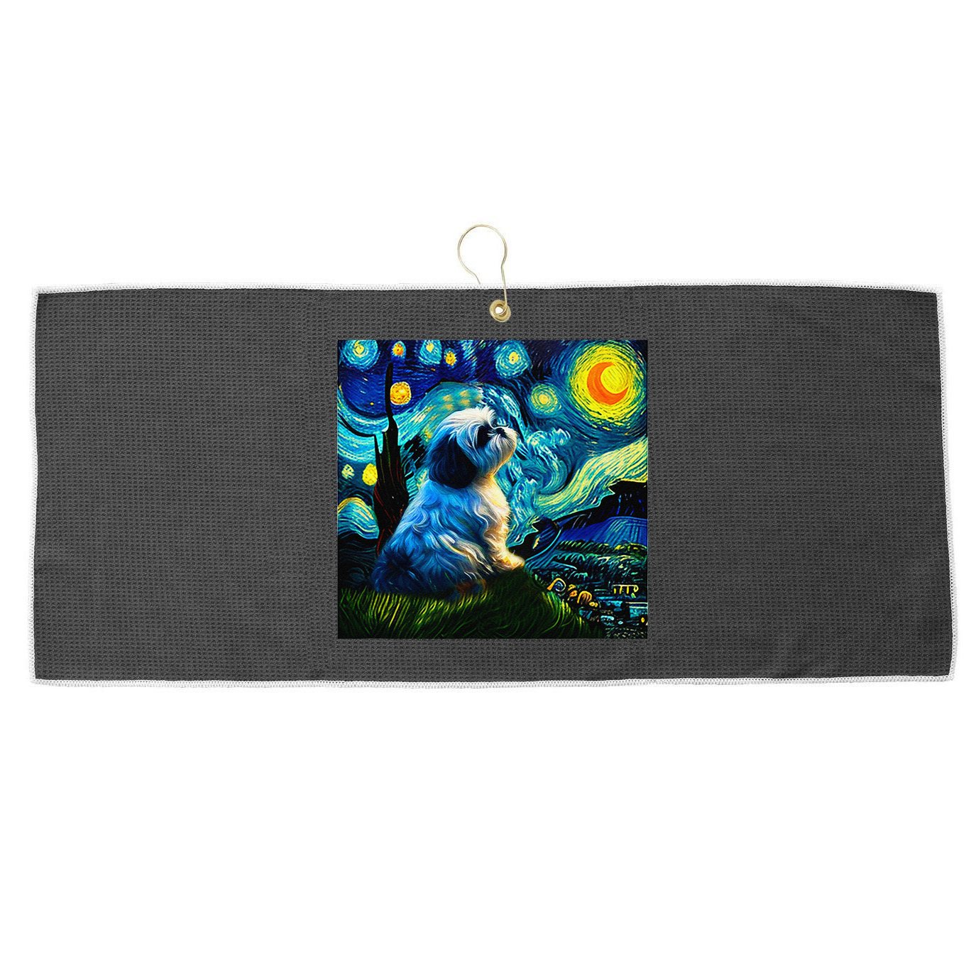 Shih Tzu Funny Dog Van Gogh Starry Night Cutes Funny Clothes Goods Gi Large Microfiber Waffle Golf Towel