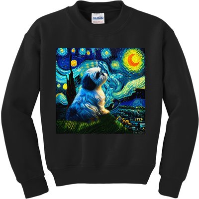 Shih Tzu Funny Dog Van Gogh Starry Night Cutes Funny Clothes Goods Gi Kids Sweatshirt